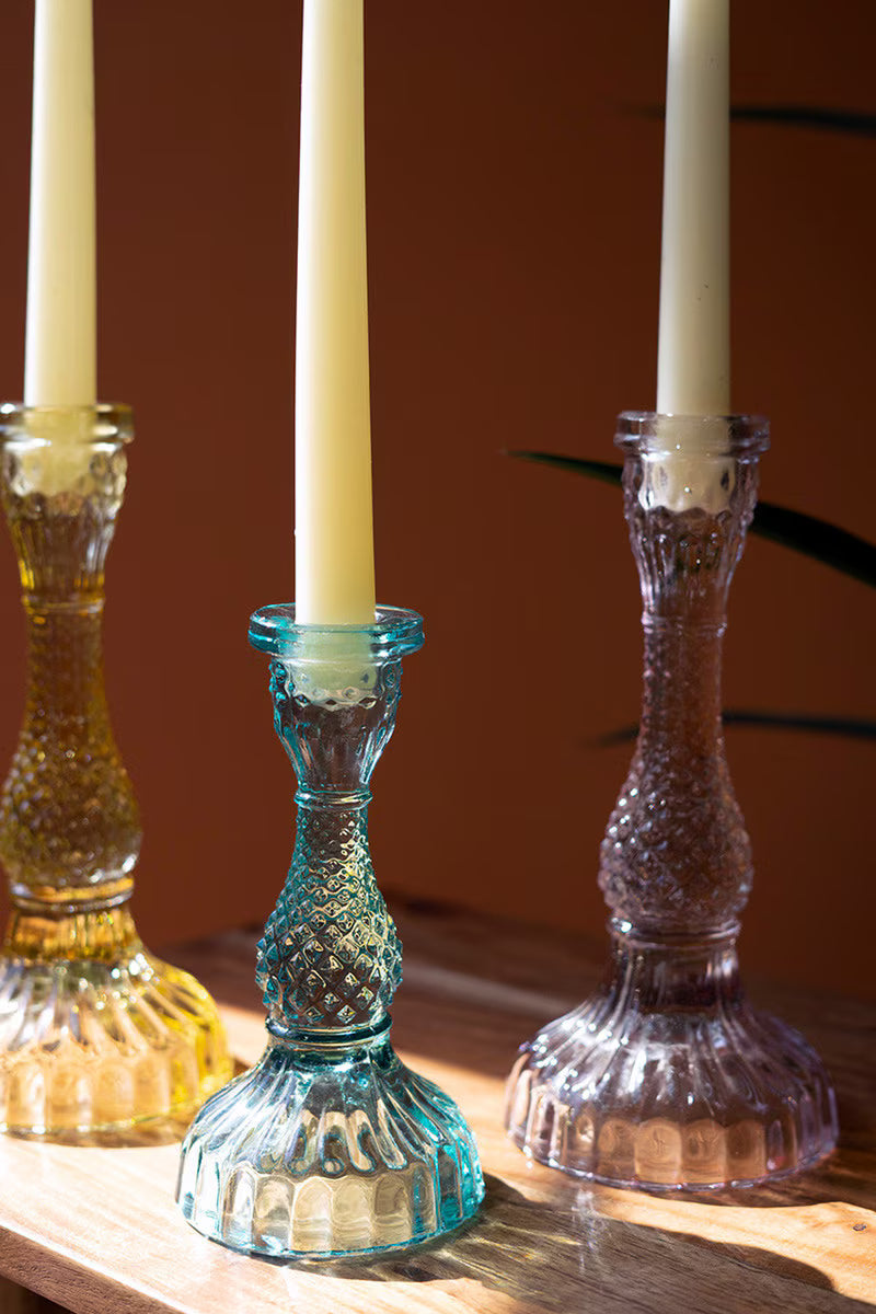 SET OF SIX GLASS TAPER CANDLE HOLDERS