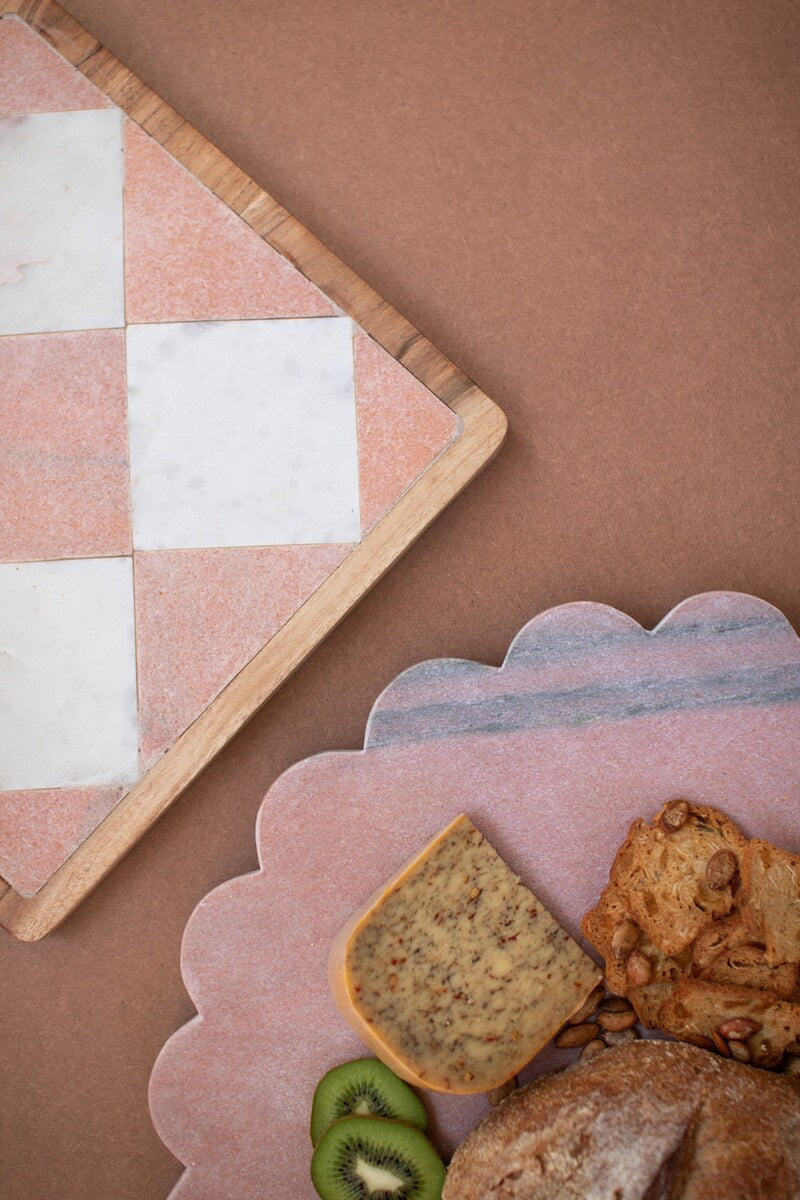 Scalloped Pink Marble Lazy Susan