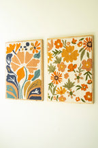 SET OF TWO WOOD FRAMED HAND HOOKED WALL ART - FLORALS