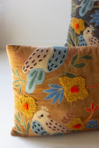 SET OF TWO EMBROIDERY PILLOWS WITH BIRDS - ONE EACH COLOR