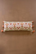Coral Embroidered Lumbar Pillow with Tassels