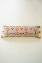 Coral Embroidered Lumbar Pillow with Tassels