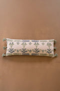 Blue Embroidered Lumbar Pillow with Tassels