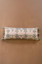 Blue Embroidered Lumbar Pillow with Tassels