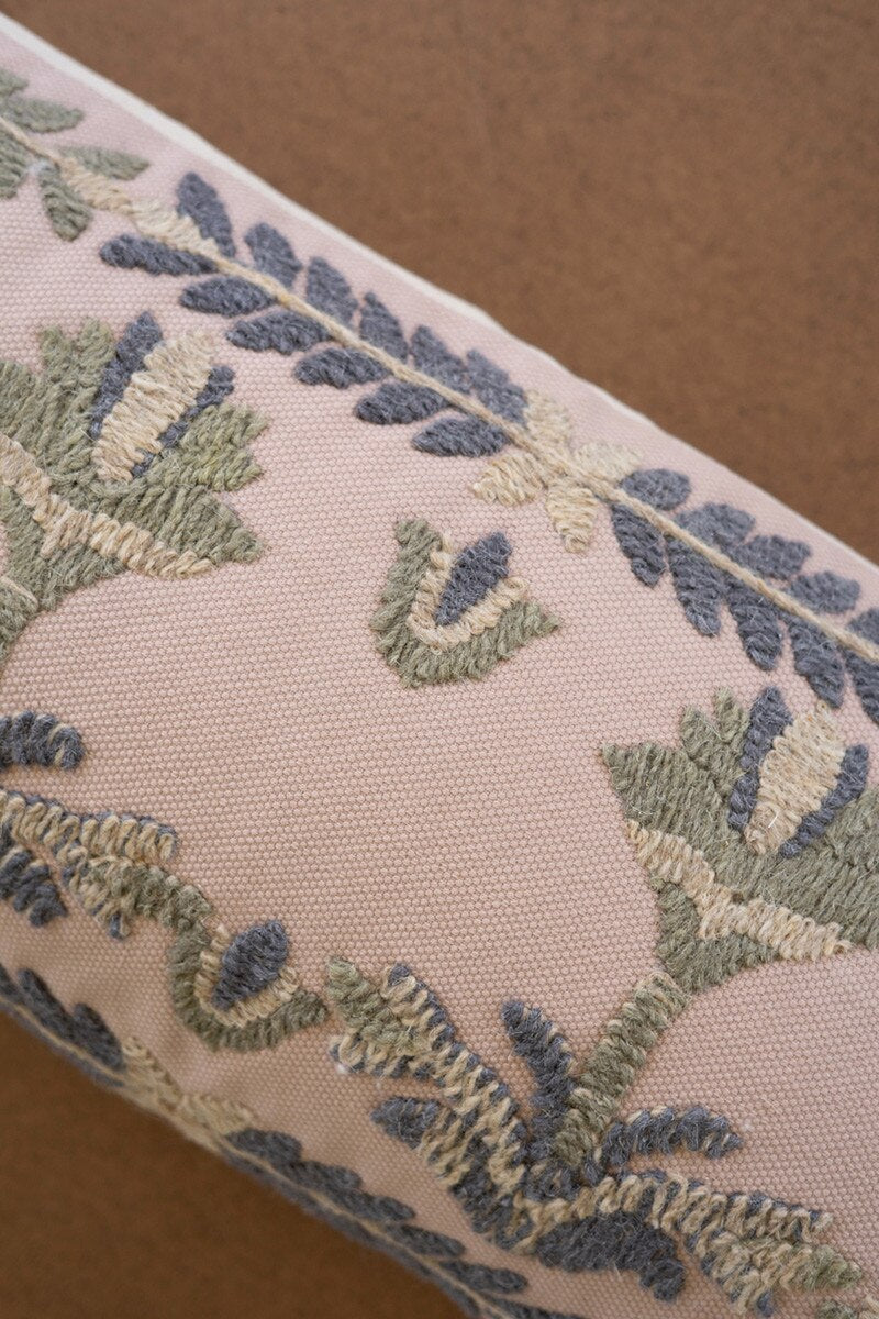 Blue Embroidered Lumbar Pillow with Tassels