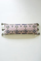 Blue Embroidered Lumbar Pillow with Tassels