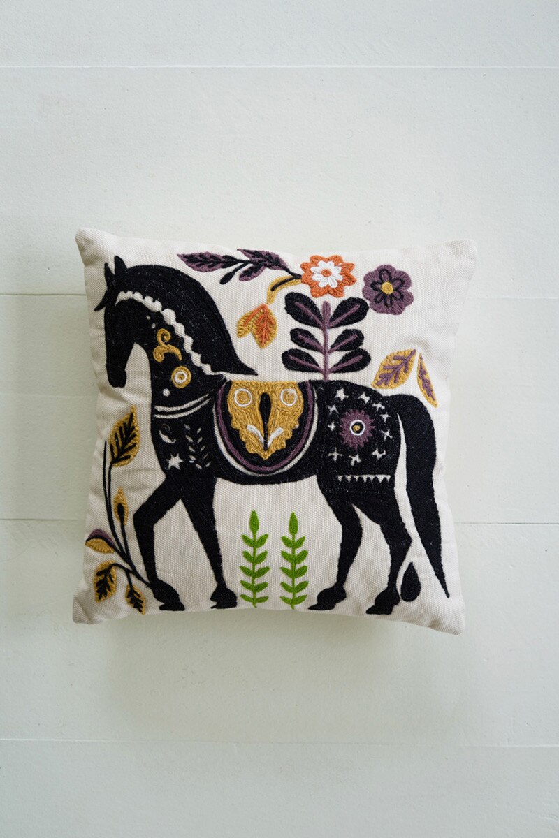 Embroidered Horse Pillow