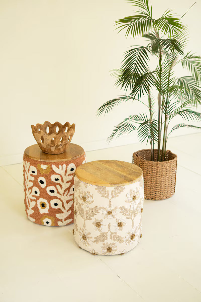 Round Hand-Tufted Accent Table with Mango Wood Top