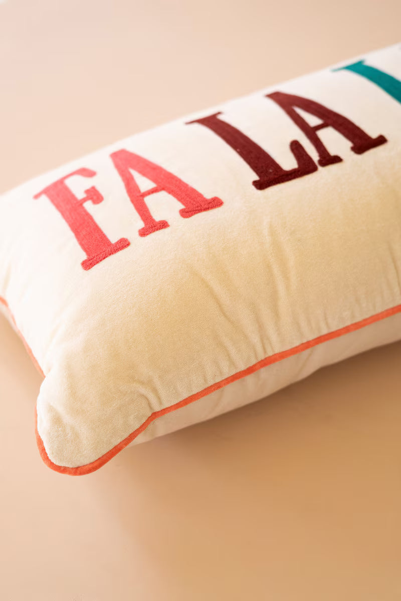 Velvet Falalalala Embroidery Pillow