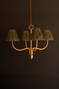 Rattan-Wrapped Chandelier with Raffia Shades