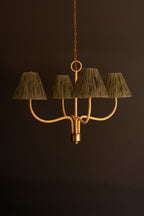 Rattan-Wrapped Chandelier with Raffia Shades