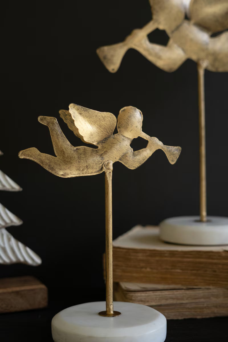 SET OF THREE TABLE TOP ANGELS ON METAL BASES