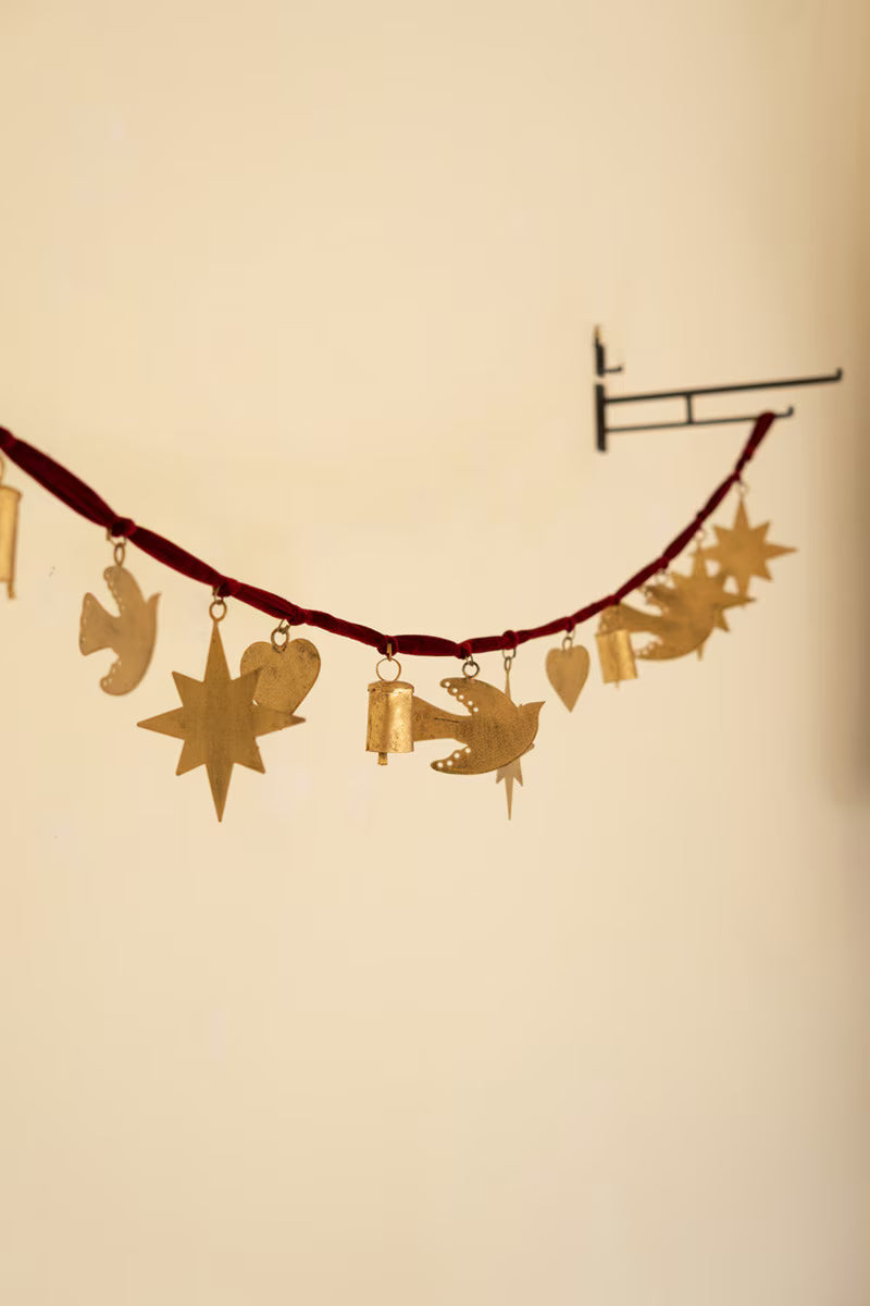 CHRISTMAS CHARM GARLAND WITH MAROON VELVET RIBBON