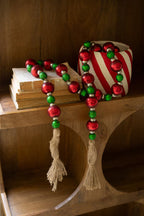 Red and Green Christmas Ball Garland with Jute Tassels