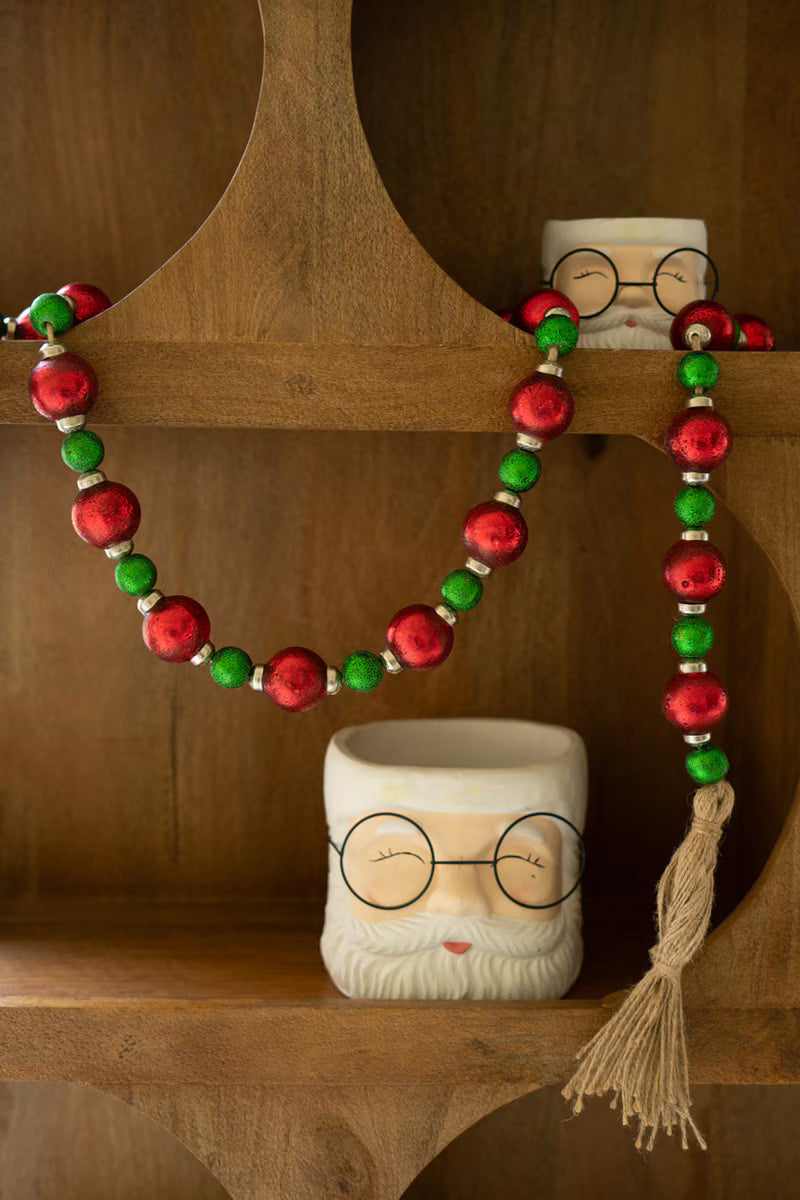 Red and Green Christmas Ball Garland with Jute Tassels