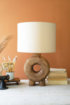 Recycled Wood Table Lamp Base with Fabric Shade