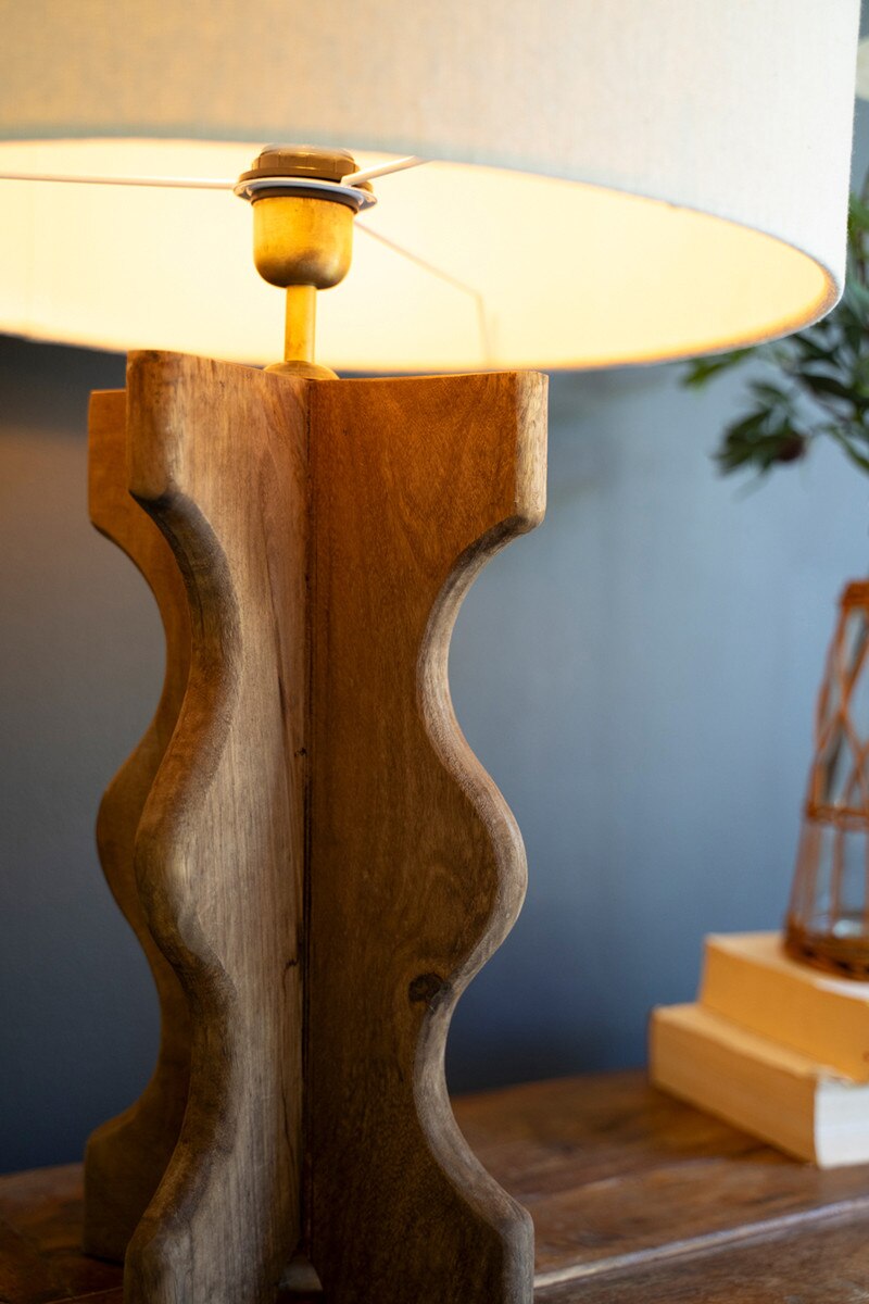 Wavy Mango Wood Table Lamp with Fabric Shade