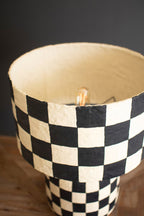 Black and White Checkered Paper Mache Lamp with Shade
