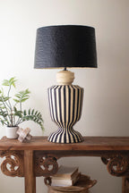 Black and White Paper Mache Lamp with Black Shade