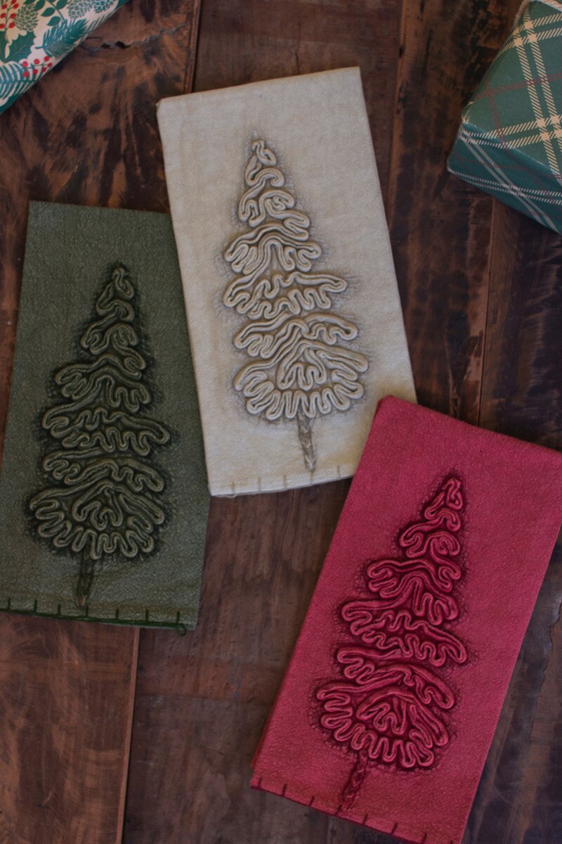 SET OF THREE CHRISTMAS TREE KITCHEN TOWELS
