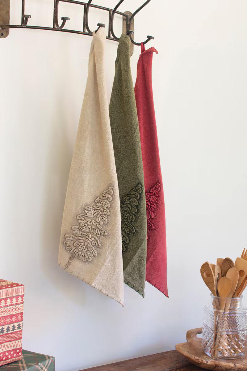 SET OF THREE CHRISTMAS TREE KITCHEN TOWELS