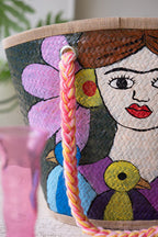 Girl with Blue Birds Hand-Painted Seagrass Bag
