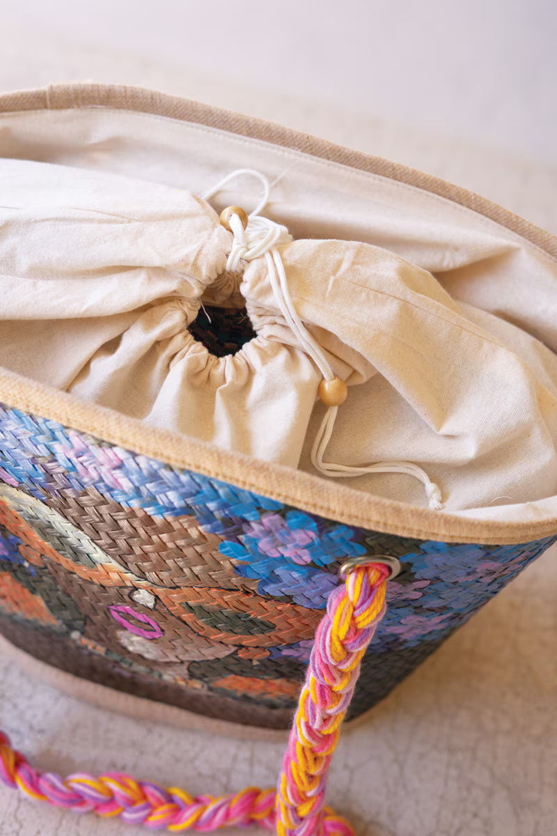Girl with Sunglasses Hand-Painted Seagrass Bag