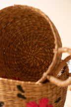 Set of 3 Seagrass Baskets with Embroidered Flowers