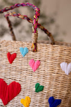 Seagrass Basket with Embroidered Hearts