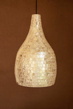 Teardrop Spun Bamboo Pendant Light with Neutral Capiz Shell Detail
