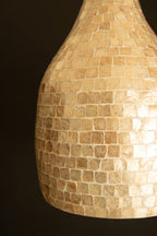 Teardrop Spun Bamboo Pendant Light with Neutral Capiz Shell Detail