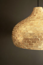 Dome Spun Bamboo Pendant Light with Neutral Capiz Shell Detail