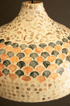 Dome Spun Bamboo Pendant Light with Blue and Orange Capiz Shell Detail