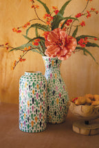 Short Spun Bamboo Vase with Capiz Shell Fish Detail