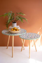 Set of 2 Wooden Accent Tables with Capiz Shell Fish Detail